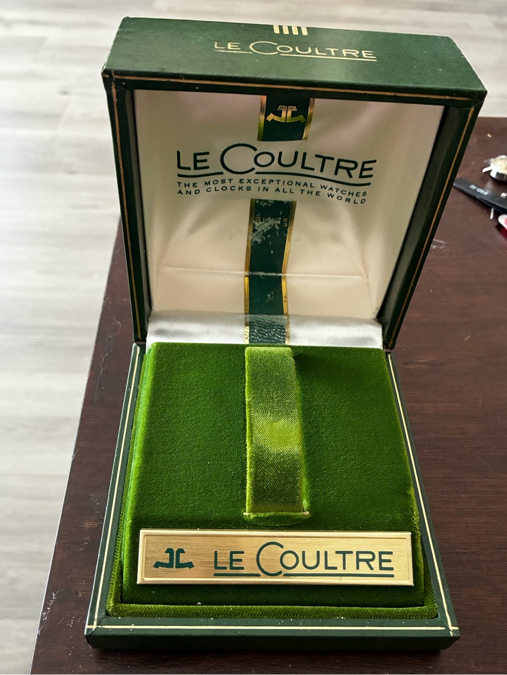 LeCoultre Green Watch Box Vintage 1960's Inner & Outer Box W/ Engraving Plaque